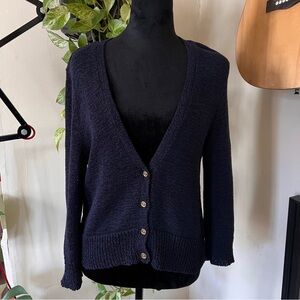 Chaps Navy Cotton Blend Cardigan, Gold Buttons - Size Large